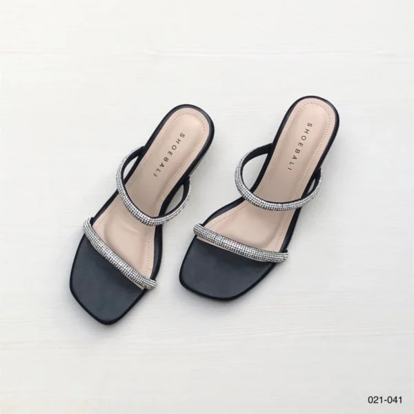 Celeste Rhinestone Strap Heels in Dark Grey