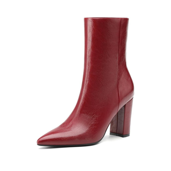 Cherry Red Classic Square-Toe Heeled Boots