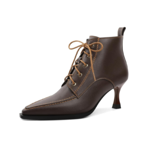 Women’s Brown Lace-Up Stiletto Booties