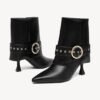 Black Pointed-Toe Ankle Boots with Gold Buckle