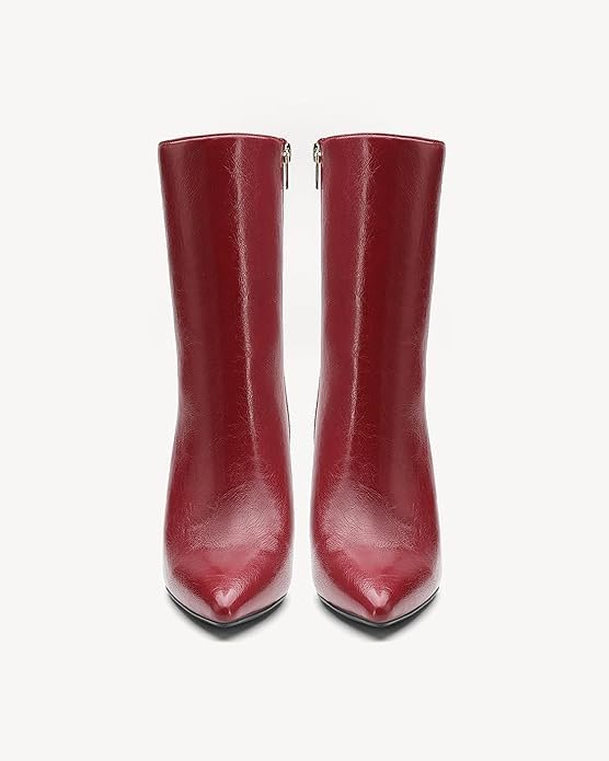 Cherry Red Classic Square-Toe Heeled Boots